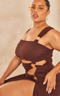 Plus Chocolate Brown Cut Out One Shoulder Ring Detail Maxi Dress -Goremje Style 1d49456b74df1d5bc7ec5b8991f1e50ed0660d9f cne1819 4