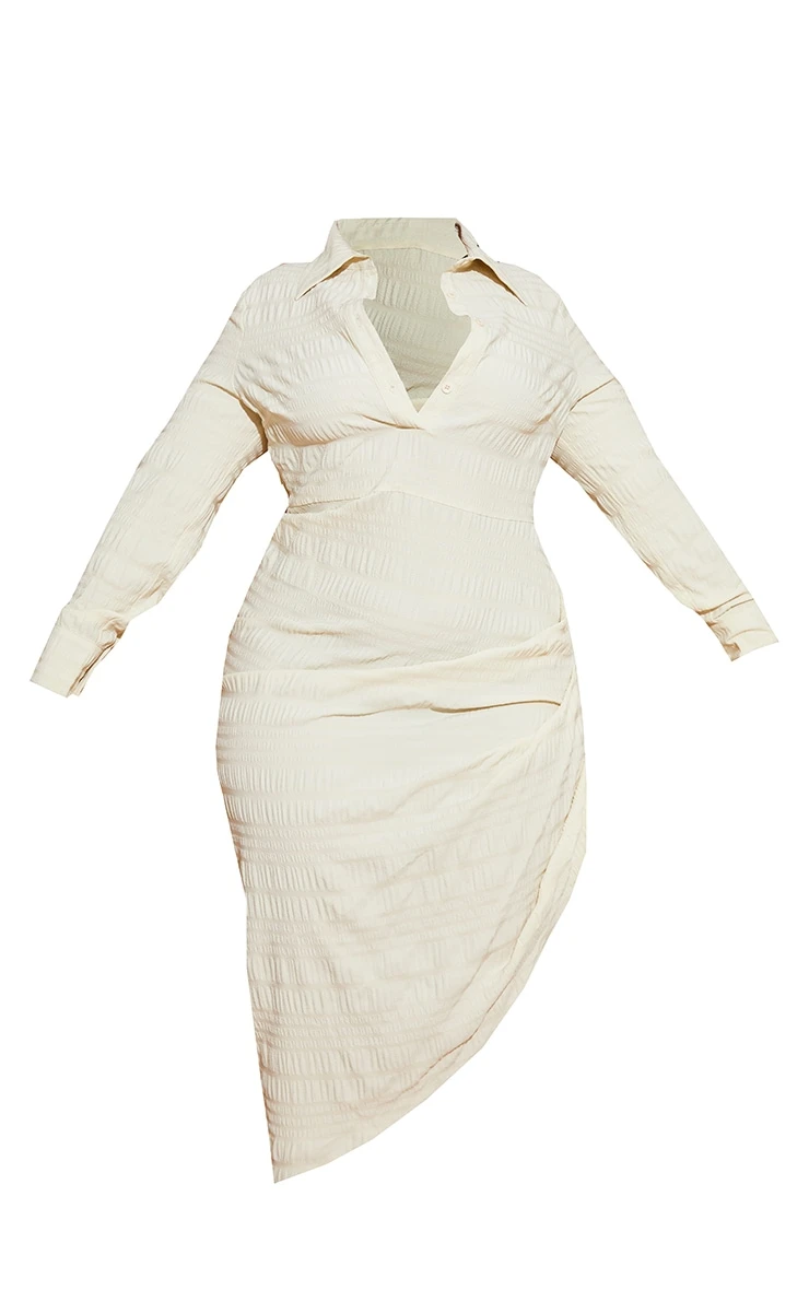 Plus Stone Textured Ruched Side Midi Shirt Dress 7 Plus Stone Textured Ruched Side Midi Shirt Dress - Image 5