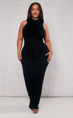 Plus Black High Neck Midaxi Dress