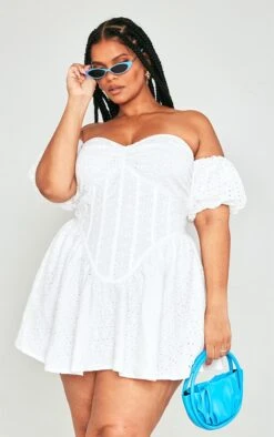 Plus White Broderie Puff Sleeve Shift Dress -Goremje Style 1f7103005c6abef242392c42d1e40d6f635fc6de cne0766 3