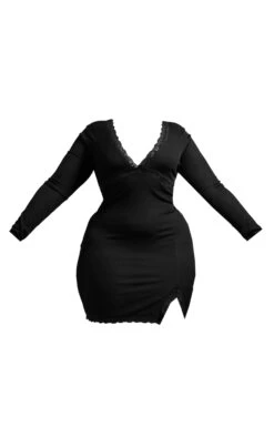 Plus Black Rib Lace Detail Split Hem Bodycon Dress -Goremje Style 2049ffbbf3d7b747fac548e10efa6a387852641c cnc9739 5