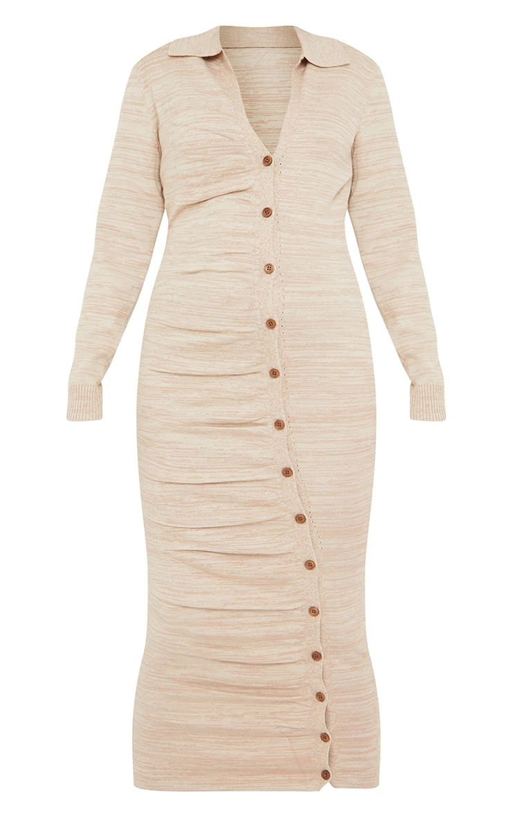 Maternity Stone Knitted Asymmetric Buttons Ruched Bump Midi Dress 7 Maternity Stone Knitted Asymmetric Buttons Ruched Bump Midi Dress - Image 5