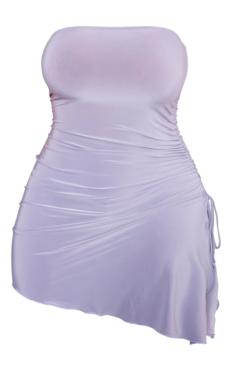 Shape Mauve Slinky Bandeau Ruched Side Frill Hem Bodycon Dress 7 Shape Mauve Slinky Bandeau Ruched Side Frill Hem Bodycon Dress - Image 5