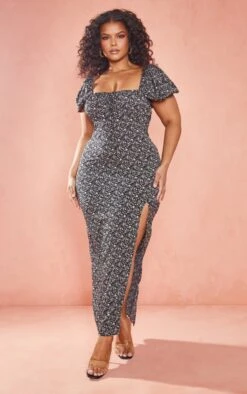 Plus Black Ditsy Floral Midi Dress -Goremje Style 21907e460e5cb7a7d2bd0e90c7cd603babfbbf3f cmy4338 4