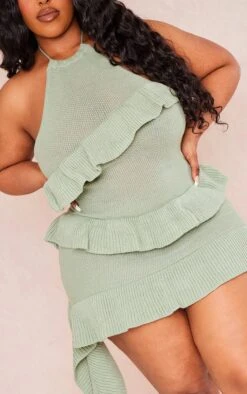 Plus Sage Green Knitted Ruffle Halterneck Bodycon Dress -Goremje Style 21e576dee56578a49b033e2c6497ccda0ac4b6c5 cnd4945 4