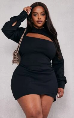 Plus Black Cut Out Shirt Detail Bodycon Dress -Goremje Style 22d79bf5c87adcf1cf85fe201d7132f5599caac9 cnc5253 3