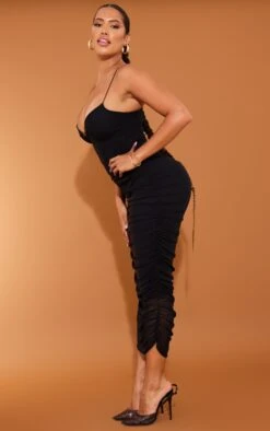 Shape Black Mesh Spaghetti Strap Ruched Midaxi Dress -Goremje Style 232f5fbc4416b946b46864a83db28e0d20fb9027 cna6170 3