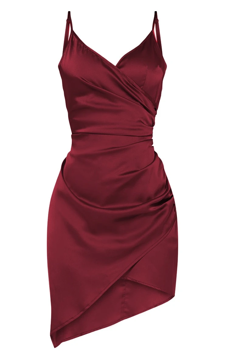 Shape Burgundy Satin Wrap Dress 5 Shape Burgundy Satin Wrap Dress - Image 3