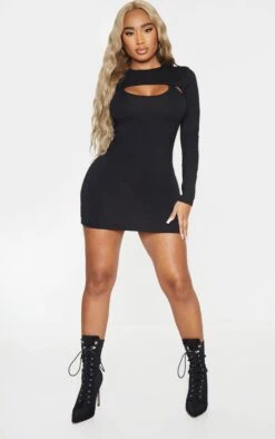 Shape Black Cotton Long Sleeve Cut Out Bodycon Dress -Goremje Style 246ea336f7dc591c31284b132be63275378a34f5 cmu0486 4
