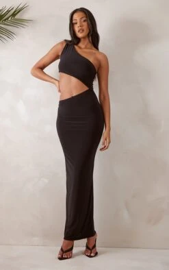 Tall Black Slinky Cut Out Midaxi Dress
