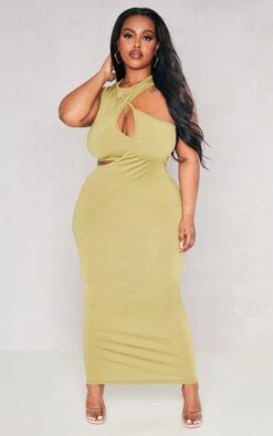 Plus Olive Cut Out Racer Neck Midi Dress