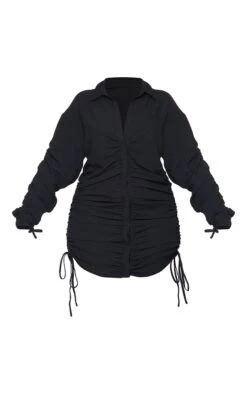 Plus Black Textured Ruched Side Shirt Dress -Goremje Style 25bb9fc87f3372892fd21100cf8c22a5f74d5104 cmt2442 5