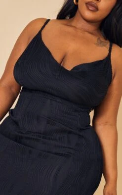 Plus Black Textured Cowl Neck Side Split Midi Dress -Goremje Style 2748a6f922b4b19ce589d0c3585181110743922a cmw4083 5