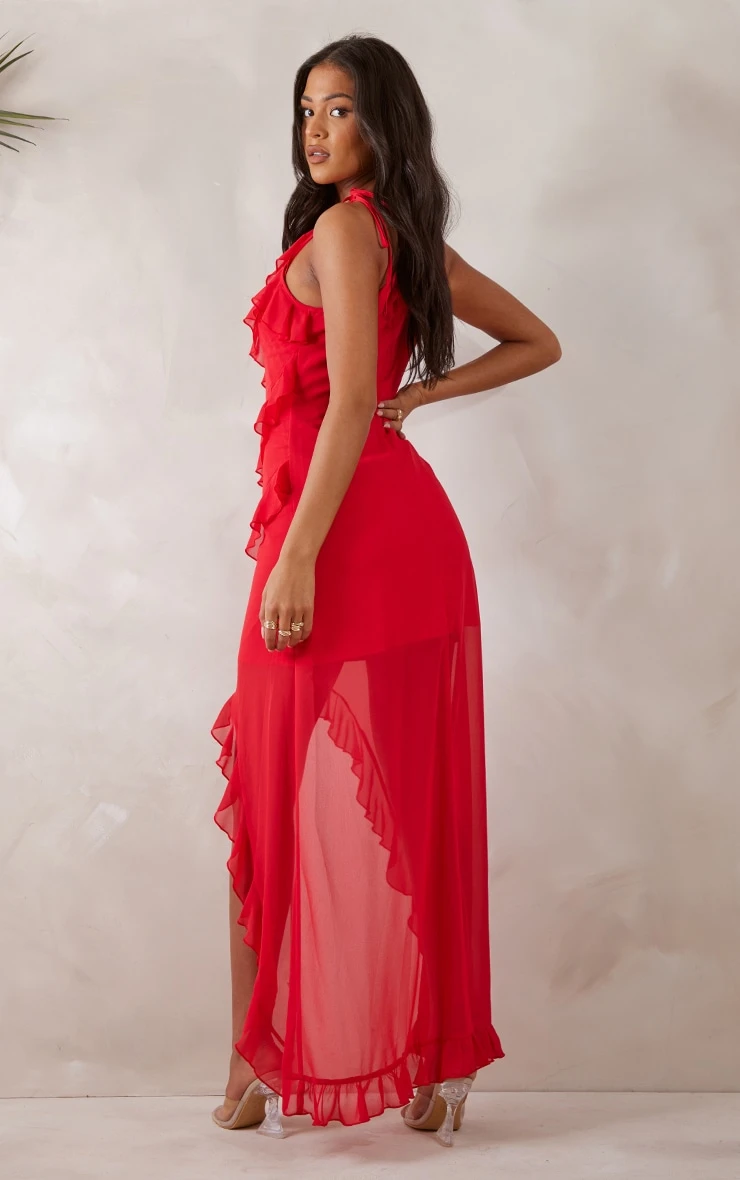 Tall Red Strappy Frilled Maxi Dress 4 Tall Red Strappy Frilled Maxi Dress - Image 2