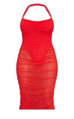 Shape Red Mesh Ruched Halterneck Bodycon Dress -Goremje Style 2806cf1e2d1d511a1afb946e64de4ae437cb59bb cnc8778 5