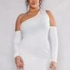 Plus White Rib Cut Out Cold Shoulder Bodycon Dress