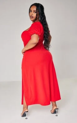 Plus Red Puff Short Sleeve Midi Dress -Goremje Style 28ed0c7ff5b686301911cd0afbe8da876ee4ec47 cna7416 2