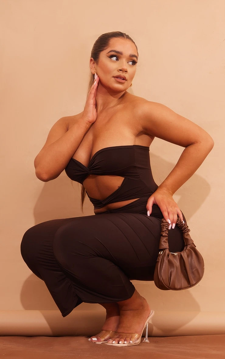 Shape Chocolate Brown Slinky Twist Detail Cut Out Midaxi Dress 5 Shape Chocolate Brown Slinky Twist Detail Cut Out Midaxi Dress - Image 3