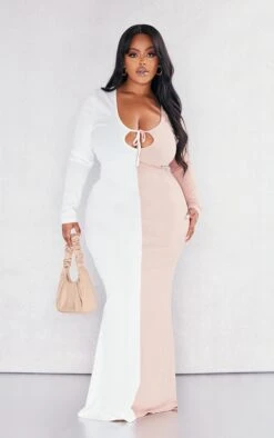 Plus White Two Tone Maxi Dress
