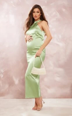 Maternity Sage Satin Maxi Dress -Goremje Style 299ce4c57dc05166d8d208265c9e2f0c15c96c7b cnd7251 3