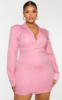 Plus Pink Layered Wrap Around Blazer Dress -Goremje Style 2bfe786892db7a29221c948b5f67d4379590d238 cmt2615 3
