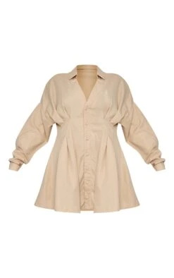 Plus Beige Woven Pleated Button Down Oversized Puff Shirt Dress -Goremje Style 2d5a6eb0bff3a53ae6620e135501008f2e4d2262 cnc7303 5