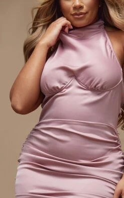 Shape Rose Satin Underbust Halteneck Ruched Bodycon Dress -Goremje Style 2d5ba4647f95ea66732235551aca10c6b43a8929 cnc8650 4