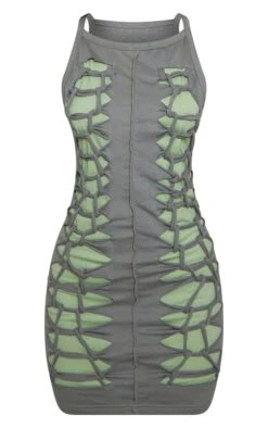 Petite Khaki Distressed Braid Detail Mini Dress -Goremje Style 2d873275953b9434b4193fb8dc17fd540e9b3103 cnd3222 5