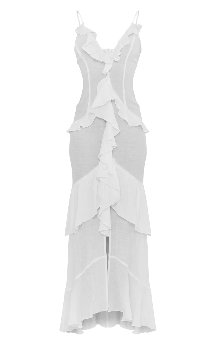 Tall Cream Textured Frill Maxi Dress 7 Tall Cream Textured Frill Maxi Dress - Image 5