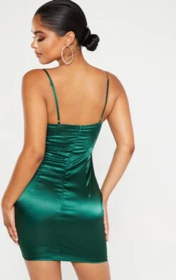 Petite Emerald Green Satin Strappy Straight Neck Bodycon Dress -Goremje Style 2d9e09cb7bf576511577b053c0eb850089157c1d cme0838 2