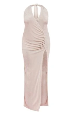 Plus Champagne Accetate Slinky Plunge Halterneck Maxi Dress -Goremje Style 2dc6caf266c15c4ffca219cbb7b71350f679b5cb cnd9824 5