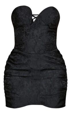 Shape Black Woven Asymmetric Plunge Ruched Bodycon Dress -Goremje Style 2e3f784b4e04e4581c0286318a3cecc1b92aca73 cnb2997 5