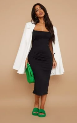 Petite Black Crepe Midi Dress