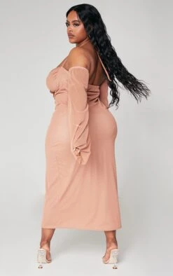 Plus Mauve Mesh Ruched Bust Sleeve Detail Midi Dress -Goremje Style 2e62dffe5b584e6850f82c8aa7d7b65f7c6106bc cna9992 2