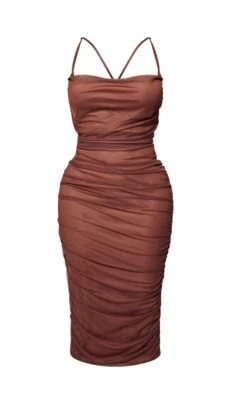 Petite Chocolate Cowl Neck Strappy Ruched Midaxi Dress -Goremje Style 2eee537abaa638310c87ba9b0bbdda1781218bcb cna5666 5