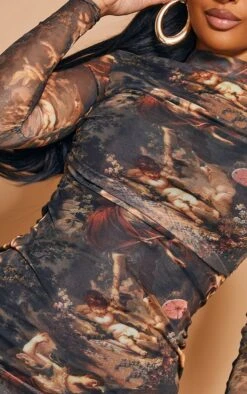 Shape Renaissance Print High Neck Mesh Bodycon Dress -Goremje Style 2ffc2298c5d14d18fbd0c71b52d38257287a3fed cmk4674 5
