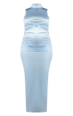 Maternity Baby Blue High Neck Satin Maxi Dress -Goremje Style 302525c24264af21f4efe3df692e0e36270e212f cnd3229 5