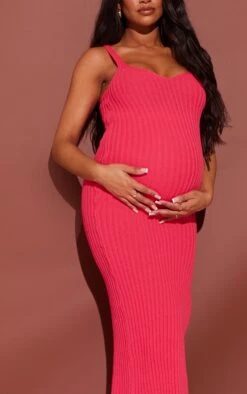 Maternity Hot Pink Ribbed Knitted Midaxi Dress -Goremje Style 3033b2a55b5cc3f873509331b1a29aaf7afdd87c cmv9471 5