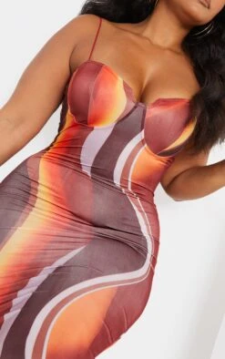 Plus Brown Ombre Stripe Cup Detail Midi Dress -Goremje Style 305954a1f823e435d49683d153a0485b8206ef7a cmr6972 5