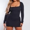 Shape Black Textured Square Neck Long Sleeve Bodycon Dress -Goremje Style 30901cf7b1ec7b36e1be6193855b021a71f5f205 cnb8775 1
