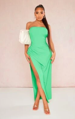 Shape Lime Woven Bandeau Ruched Side Split Midaxi Dress