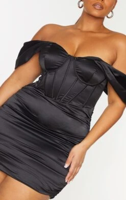 Plus Black Structured Satin Cupped Ruched Skirt Bodycon Dress -Goremje Style 31085f7064e39cdbca39657f695e564792d97e5a cmv1468 5