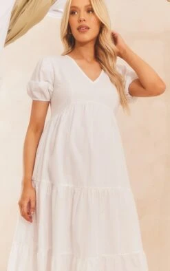 Maternity White Cotton Tiered Maxi Dress -Goremje Style 32560cefa4b3e215f1e055ede1fc8a1a712cf273 cmy0822 5