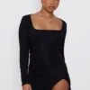 Petite Black Rib Split Hem Square Neck Long Sleeve Bodycon Dress -Goremje Style 32f7e825eae1bc8b53a855bda327342e9338d375 cnd4192 1