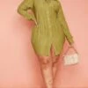 Plus Olive Plisse Shirt Dress