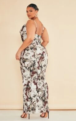 Plus Brown Floral Printed Plisse Cowl Neck Maxi Dress -Goremje Style 33937217688c531ff547710b00a5352a1de3bf54 cnd5076 2