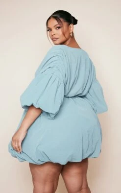 Plus Dusty Blue Textured Puffball Shift Dress -Goremje Style 33e3fdf0a4ef6923aa7a700f6550fdbf9f55674b cne0680 2