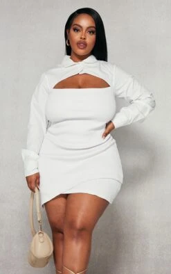 Plus White Cut Out Shirt Detail Bodycon Dress -Goremje Style 342f18ffdc5d6a216cc613451e82402d024615c3 cnc5252 3