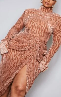 Plus Mocha Zebra Devore High Neck Draped Midi Dress 10 Plus Mocha Zebra Devore High Neck Draped Midi Dress -Goremje Style 3462c19718ae64606792693046bfc84ad559650f cnd8603 4