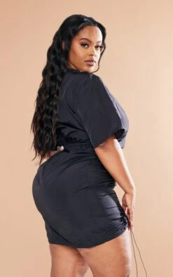 Plus Black Nylon Ruched Bodycon Dress -Goremje Style 353d804e711e5c246c7684fab3ee9ad21c603461 cnc7403 2